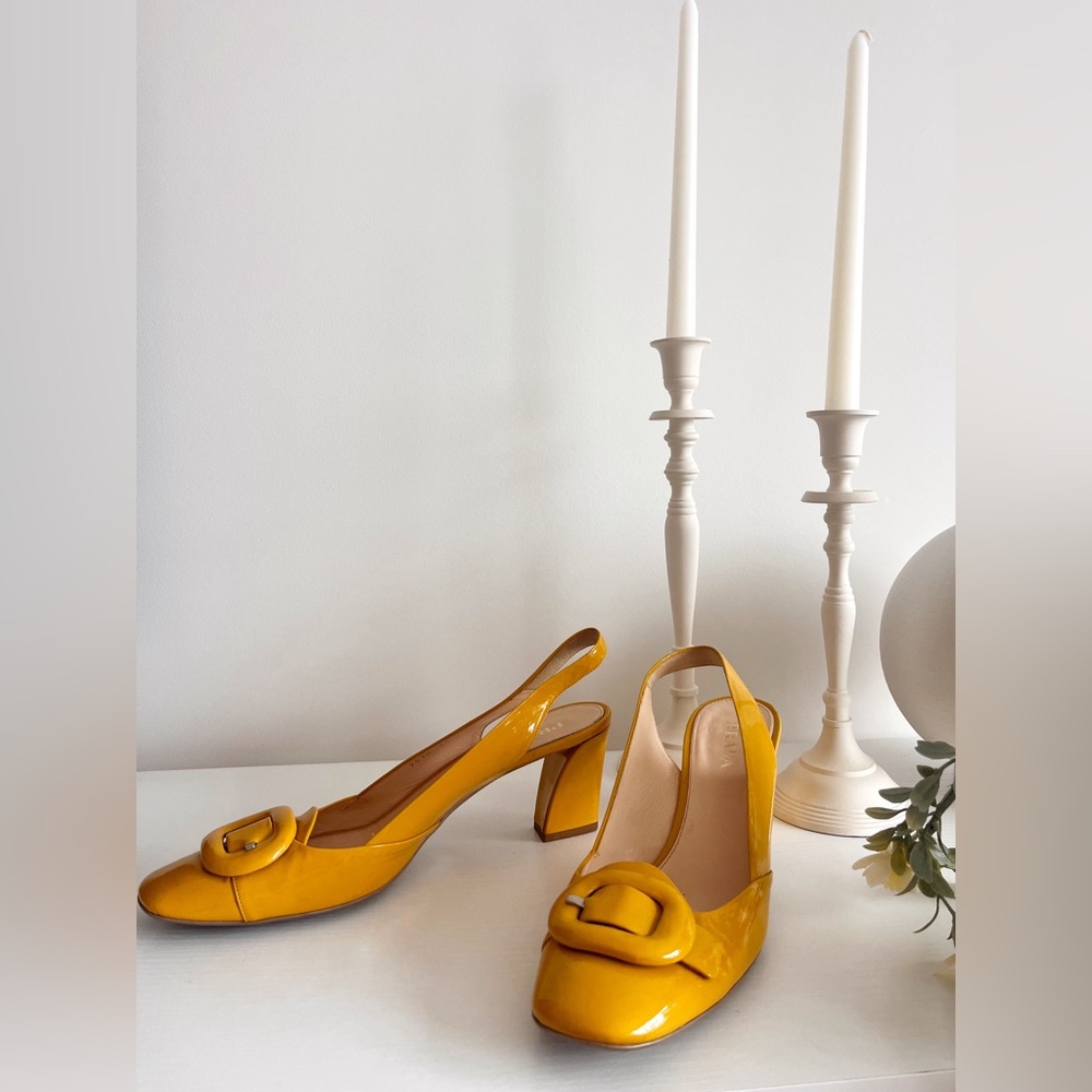 Prada Milano Mustard Yellow Buckle Heel